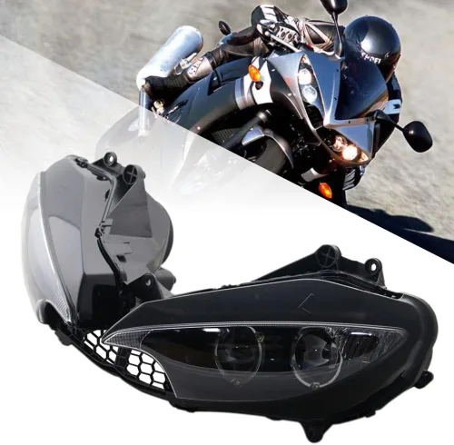 Vista 18 de Ensamble de lámpara de faro delantero para motocicleta compatible con Yamaha YZF600 R6 2006 2007 06 07 YZF-R6 Faro frontal transparente para moto