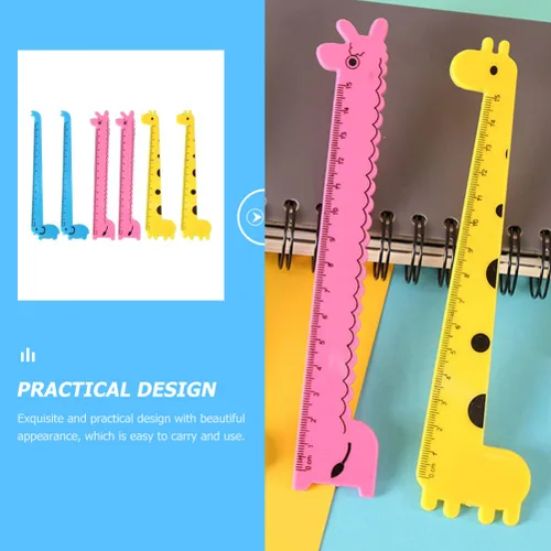 Vista 2 de Operitacx Suministros escolares divertidos de jirafa: 30 reglas creativas para niños y niñas, regla recta portátil para niños y niñas al azar