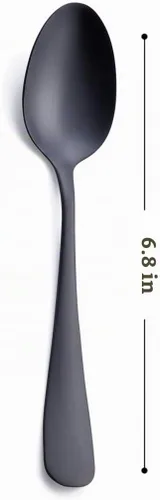 Vista 4 de Cuchara de postre negra mate, juego de cuchara de café y te con acabado satinado de acero inoxidable GoGeiLi de 6.8 pulgadas, servicio para 6, apta