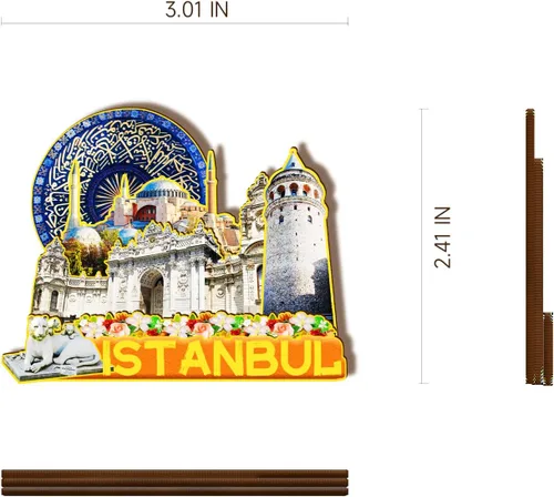 Vista 3 de Imán de madera de pavo de Estambul, imanes 3D para nevera, recuerdos coleccionables de viaje, decoraciones hechas a mano, 2