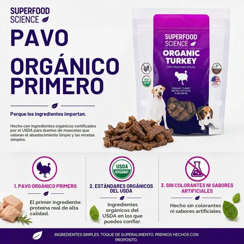 Vista 3 de Golosinas orgánicas para perros, golosinas orgánicas suaves y masticables para perros de pavo, bajas en calorías, hipoalergénicas, naturales
