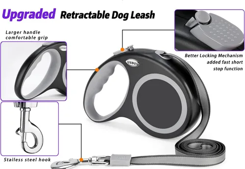 Vista 5 de Correa retráctil para perro, correa de perro de 26 pies para perros pequeños a grandes de hasta 110 libras, diseño resistente con mango
