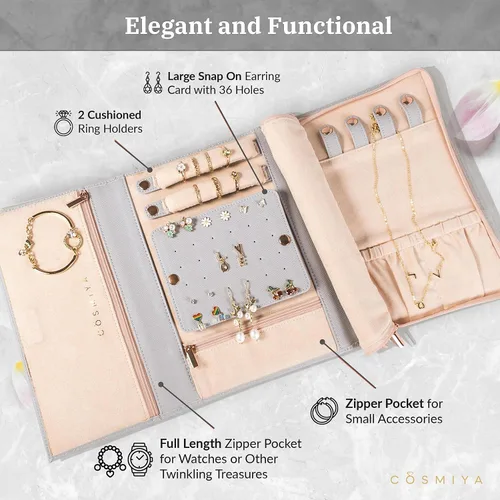 Vista 3 de Joyero de viaje personalizado con inicial, regalos personalizados con monograma para mujeres, regalos de propuesta de dama de honor, organizador