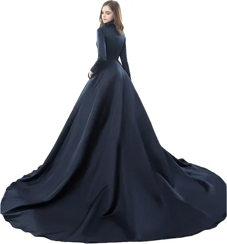 Vista 4 de Kivary Vestido de noche de manga larga vintage con cuello en V y línea A