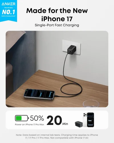 Vista 2 de Anker Nano Cargador USB C de 47W, Cargador GaN Compacto Plegable de 2 Puertos para iPhone 17/16, Galaxy, Pixel, Compatible con MagSafe (Negro)