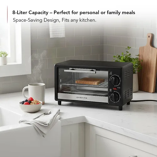 Vista 2 de OVENTE Horno tostador de encimera de 8L con temporizador de 60 minutos, control de temperatura ajustable, bandeja para hornear fácil de limpiar