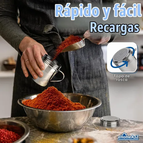 Vista 5 de Espolvoreador de Acero Inoxidable Ideal para Sal, Especias, Azúcar, Harina (1, 10 oz)