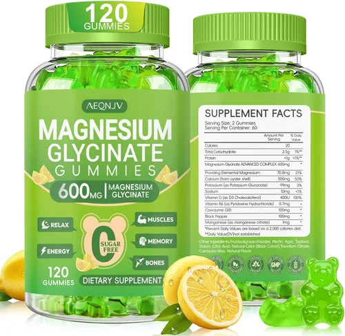 Vista 19 de Gomitas de glicinato de magnesio de 600 mg de alta absorción, glicinato de magnesio para mujeres y hombres con vitamina D, B6 y CoQ10 para adultos