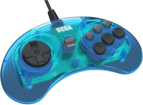 Vista 6 de Retro-Bit Official Sega Genesis USB Controller 6-Button Arcade Pad for Sega Genesis Mini, PS3, PC, Mac, Steam, Switch - USB Port - (Clear Blue)