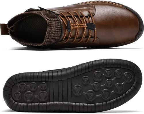 Vista 6 de MCEMACHI Mocasines de cuero para hombre, estilo casual, sin cordones, para conducir, zapatos de tobillo Chukka para hombre, incluye plantilla extra