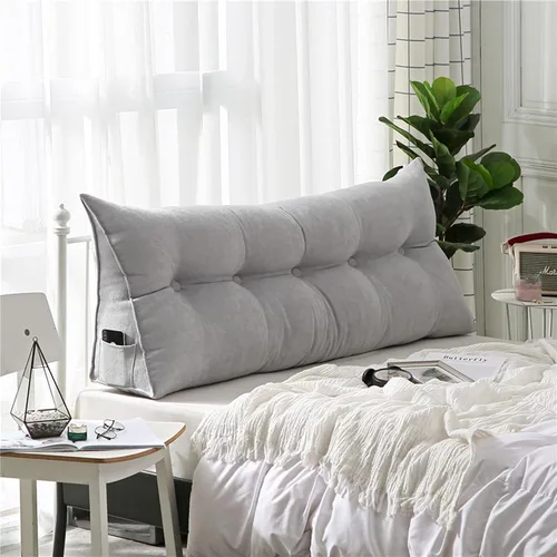 Vista 8 de Almohada grande con respaldo para cabecero, almohada de lectura, soporte de terciopelo, funda extraíble triangular para cama, sofá, cama doble Beige