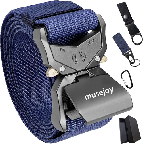 Vista 8 de MUSEJOY Cinturones tácticos para hombres, cinturón de trabajo de nailon de 1.5 pulgadas con cinturón táctico resistente de liberación rápida