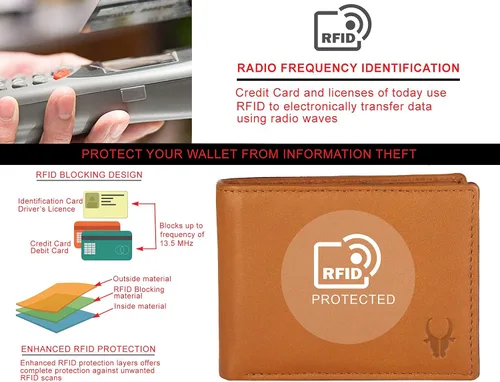 Vista 4 de WILDHORN Cartera de cuero genuino de grano superior protegido RFID para hombres, Coñac