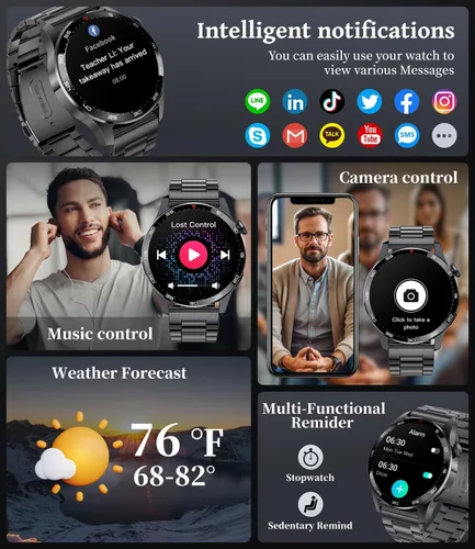 Vista 6 de Relojes inteligentes para hombres (respuesta/llamadas de marcación), pantalla AMOLED de 1.43 pulgadas siempre encendida, rastreador de actividad