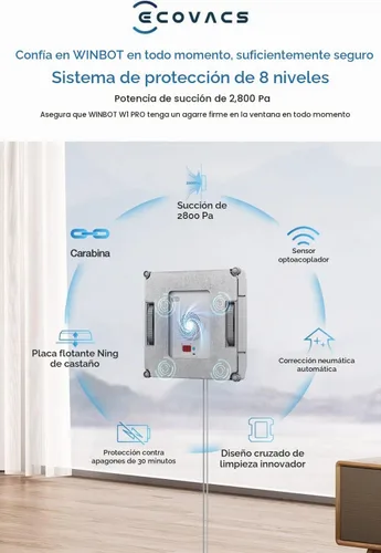 Vista 5 de ECOVACS Winbot W1 Pro - Robot de limpieza de ventanas, limpieza inteligente con tecnología de rociado de agua dual cruzado, planificación de rutas