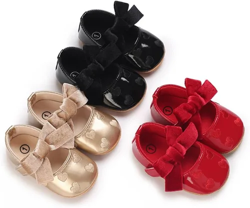 Vista 6 de COSANKIM Zapatos Mary Jane para bebé y niña, suela suave, con lazo, princesa, boda, antideslizantes, para bebé, para primera caminata, zapatos
