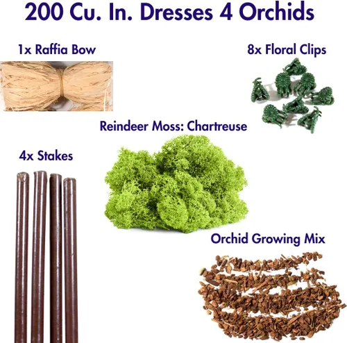 Vista 2 de SuperMoss (90509) Kit para macetas de orquídeas, juego completo de cuidado de orquídeas con musgo preservado, corteza de orquídea, clips florales
