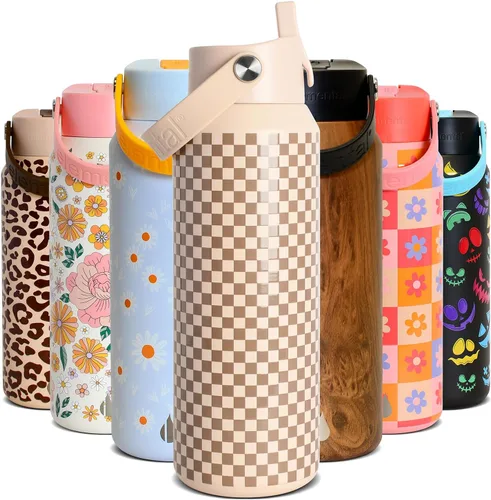 Vista 21 de Elemental Botella de agua aislada de 24 onzas con popote, botellas de agua con núcleo de acero inoxidable 100% a prueba de fugas para viajes, Beige