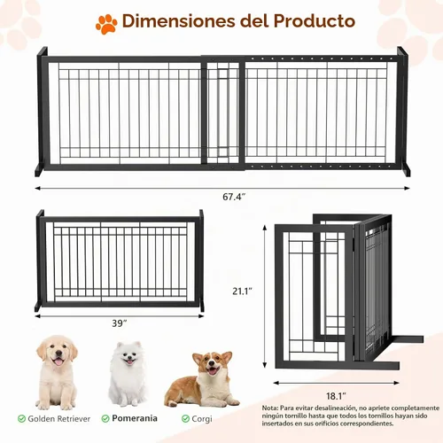 Vista 5 de Bonnlo - Puerta independiente para perros, de 39 a 68 pulgadas de ancho, para chimenea, escaleras, puertas, valla de metal ajustable para mascotas