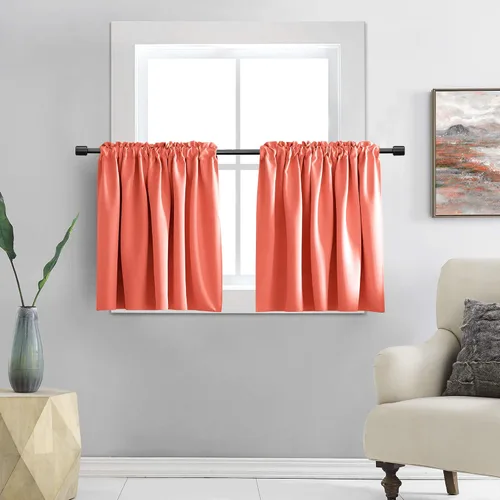 Vista 17 de DONREN Cortinas Cenefas de 20 pulgadas de largo - 2 paneles opacos aislantes térmicos pequeñas cenefas de cortina para baño con bolsillo para barra