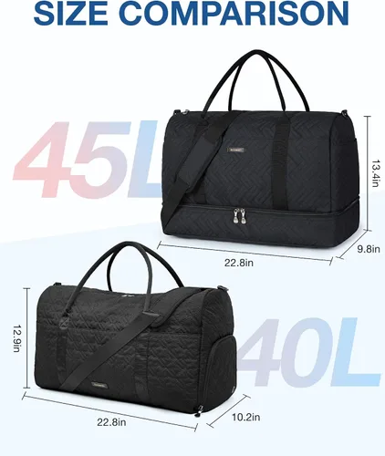 Vista 6 de BAGSMART - Bolsa de viaje grande de 40 litros, bolsa de mano para hombres y mujeres, con compartimento para zapatos, color negro, Negro- 45L