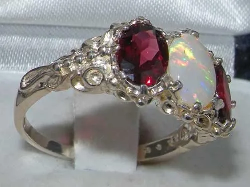 Vista 3 de Anillo de plata de ley 925 auténtico ópalo y granate para mujer