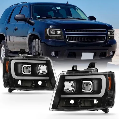 Vista 2 de AKKON - Faros delanteros para proyector Chevy Suburban Avalanche Tahoe 2007-2014 C-Shape LED DRL Light Bar Black Housing Clear Lens Driver And