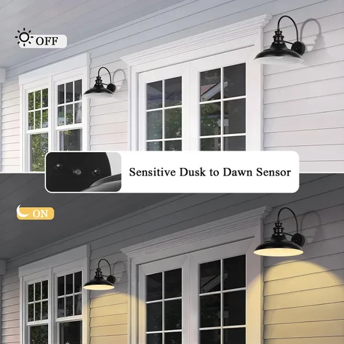 Vista 2 de Lámpara de granero para exteriores con sensor de anochecer al amanecer, aplique de pared exterior de cúpula de 12.3 pulgadas, luz de montaje