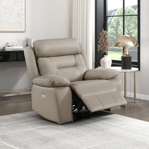 Vista 13 de Lexicon Sofá Reclinable Doble Eléctrico, Sofá Reclinable de Cuero de Grano Superior Combinado con Reposabrazos de Parte Superior Acolchada, Asientos