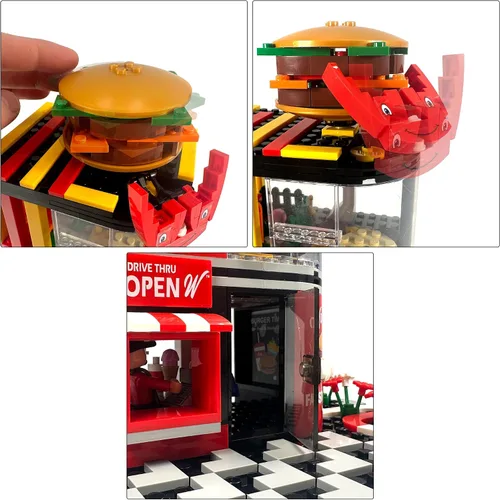 Vista 7 de General Jim's Wacky Burger Modular Fast Food Hamburguesa Conjunto Restaurante Bloques de Construcción Juego de Ladrillos