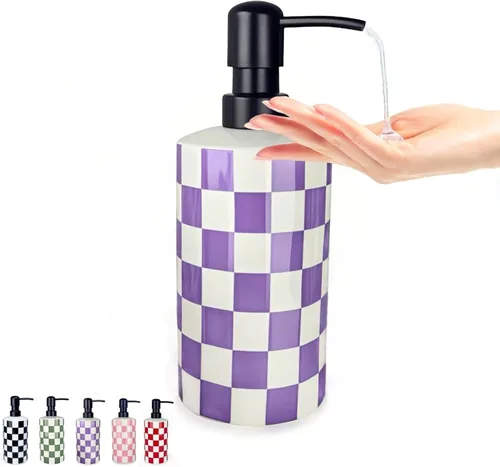 Vista 9 de Dispensador de jabón de manos, dispensador de jabón de baño con bomba de acero inoxidable, botellas de loción de loción de cerámica en blanco y Negro