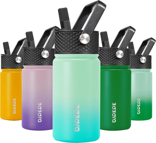 Vista 68 de BJPKPK Botella de agua con tapa con pajilla, botella de agua aislada de 15 onzas, botellas de agua de metal de acero inoxidable, termo reutilizable