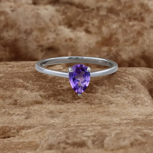 Vista 3 de Anillos de plata de ley 925 con piedras preciosas para mujer, anillo Amatista