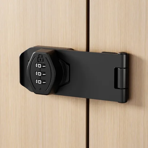 Vista 7 de ETEKJOY Cerradura de gabinete sin llave de 3 dígitos con código de contraseña combinación con hasp, pestillo de cierre giratorio, cajón de madera