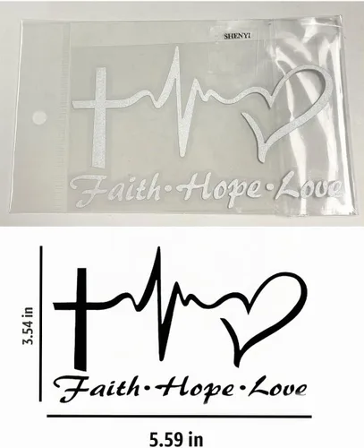 Vista 4 de Calcomanías adhesivas de fe, esperanza y amor en forma de corazón para autos, calcomanía de vinilo de la cruz de Jesús para ventanas de autos