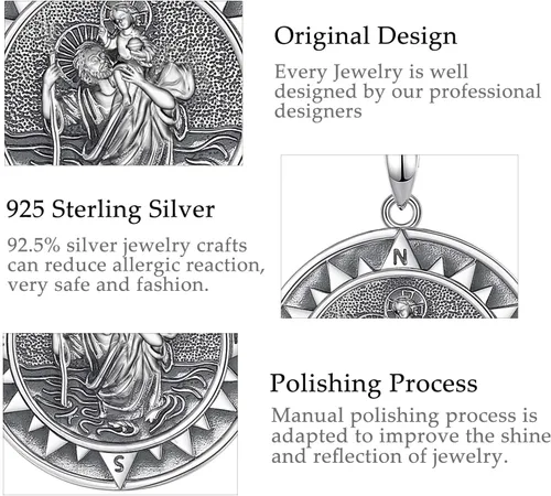 Vista 60 de CELESTIA Medallas de plata de ley 925 San Miguel/San Cristóbal/San Benito/San Gabriel/Virgen María/Jesús/Caravaca/Metatrón/Sello de los Siete