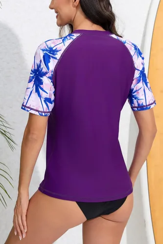 Vista 4 de Halcurt Traje de baño de manga corta para mujer, con brasier integrado, protección solar UPF50, de secado rápido