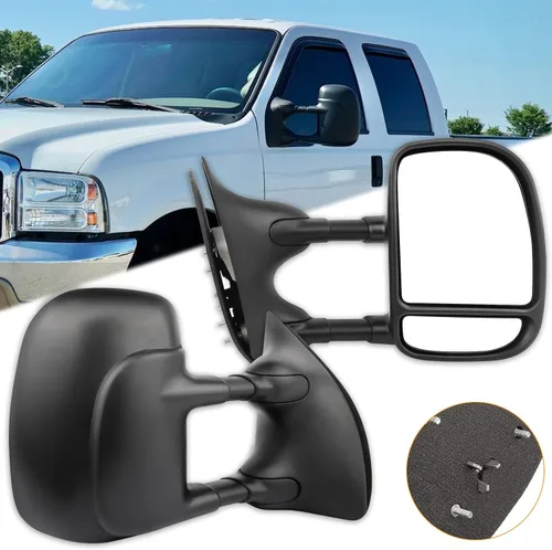Vista 38 de Conjunto de espejo lateral del conductor o del pasajero para Ford F150 F250 F350 plegable manual, sin calefacción, color negro liso, paquete de 1