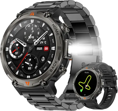 Vista 23 de Relojes inteligentes militares para hombres con GPS integrado con brújula linterna LED, reloj inteligente táctico resistente al agua 3ATM con texto