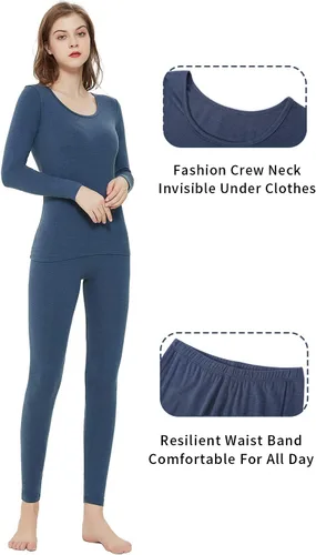 Vista 2 de Ropa interior térmica para mujer Térmicas largas Johns Set cuello redondo capa base ligera suave