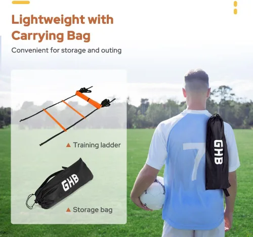 Vista 6 de GHB Pro Agility Ladder Agility Training Ladder Speed 12 Rung 20ft with Carrying Bag Naranja