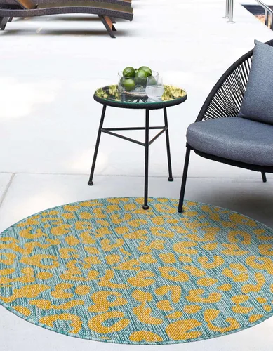 Vista 4 de Unique Loom Outdoor Safari Collection - Alfombra de área Leopard (4' 1" redonda, azul amarillo/azul)