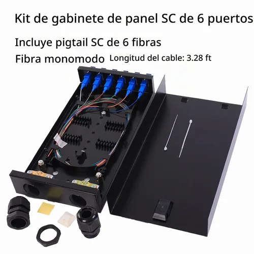 Vista 2 de Caja SC SM 6 puertos+Cables Montaje en pared Caja de fibra con módulo de empalme y cargado 6 puertos SC-UPC monomodo LGX Panel