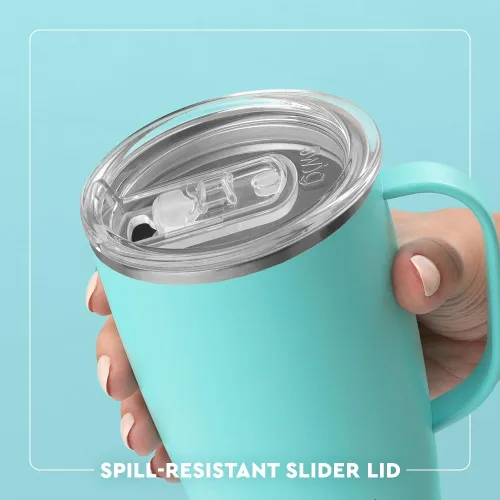 Vista 3 de Swig Life - Taza de viaje de 18 onzas, vaso con aislamiento con asa y tapa, apto para portavasos, apto para lavavajillas, de acero inoxidable, taza
