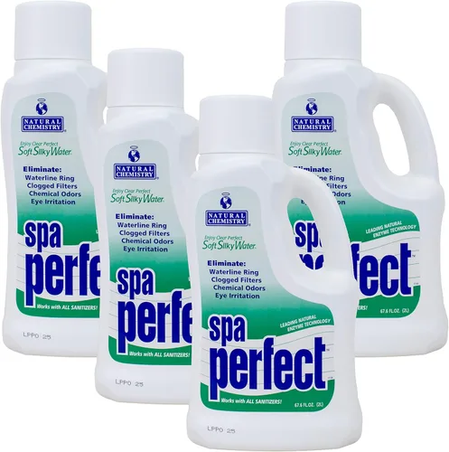 Vista 2 de Natural Chemistry Spa Perfect, 1 litro, hace que el agua se sienta suave y sedosa, elimina el anillo de la línea de flotación, los filtros