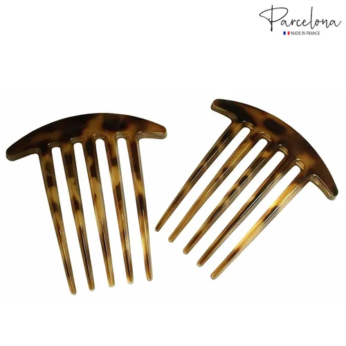 Vista 6 de Parcelona French Medium Interlocking 5 Dientes Celuloide Light Shell Juego de 2 Peines Laterales Francés Flexibles Durables Fuerte Fijación Pinzas