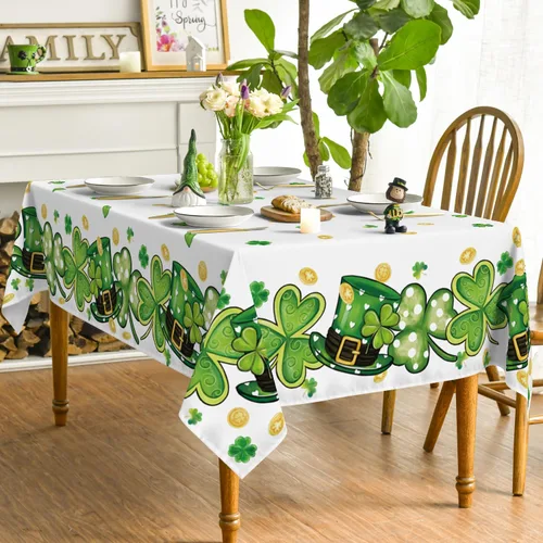 Vista 3 de Horaldaily Mantel del Día de San Patricio de 52 x 70 pulgadas, sombrero de trébol blanco lavable para fiesta, picnic y cena