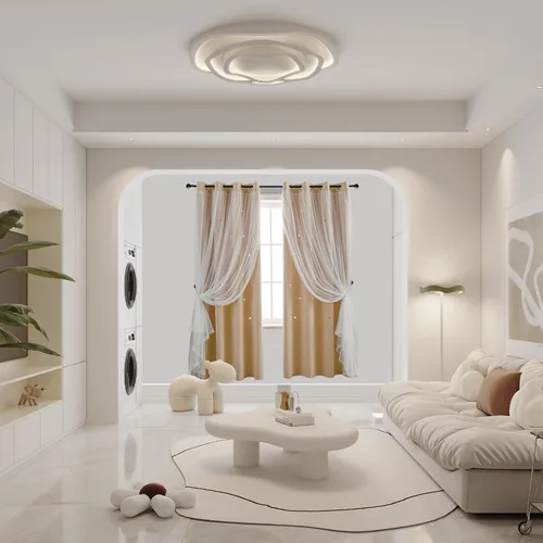 Vista 5 de Anytime - Cortinas para dormitorio de niñas con estrella hueca, cortinas opacas para habitación de niños, cortinas largas para oscurecer
