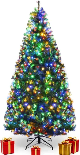 Vista 30 de COSTWAY Árbol de Navidad flocado de nieve de 6 pies, pino artificial con bisagras Blanco