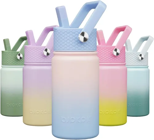 Vista 93 de BJPKPK Botella de agua con tapa con pajilla, botella de agua aislada de 15 onzas, botellas de agua de metal de acero inoxidable, termo reutilizable